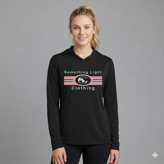 Gray SLC™ Pro Hoodie with printed logo, featuring a relaxed fit and soft fabric from Something Light Clothing.