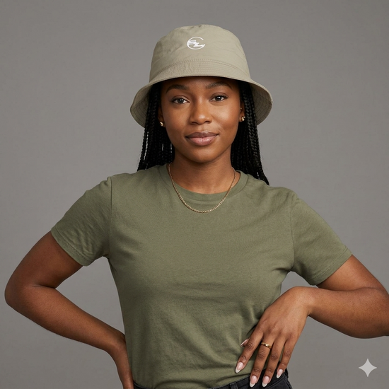 Nylon bucket hat from Something Light Clothing, featuring a casual design perfect for sun protection and outdoor wear.