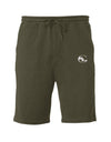 Light gray SLC™ Fleece Shorts by Something Light Clothing, featuring a comfortable elastic waistband and soft fleece fabric.