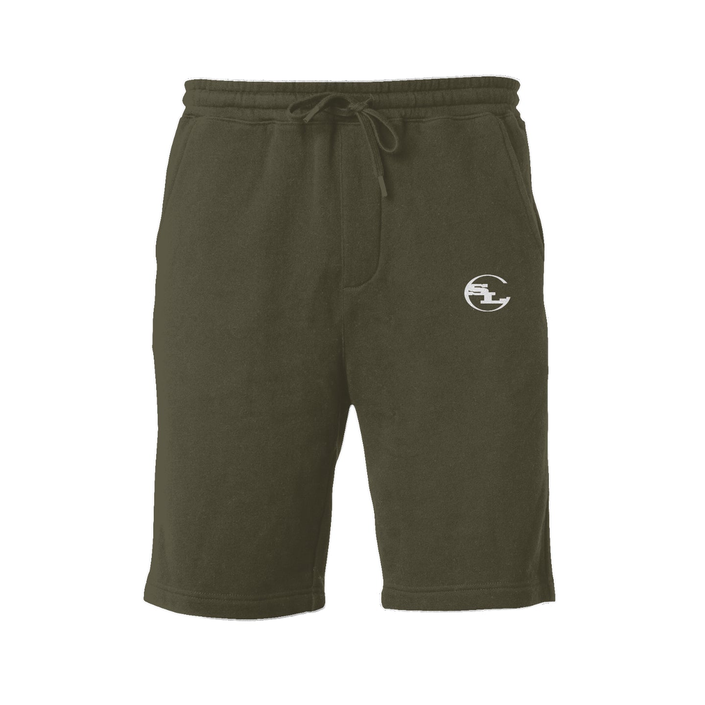 Light gray SLC™ Fleece Shorts by Something Light Clothing, featuring a comfortable elastic waistband and soft fleece fabric.