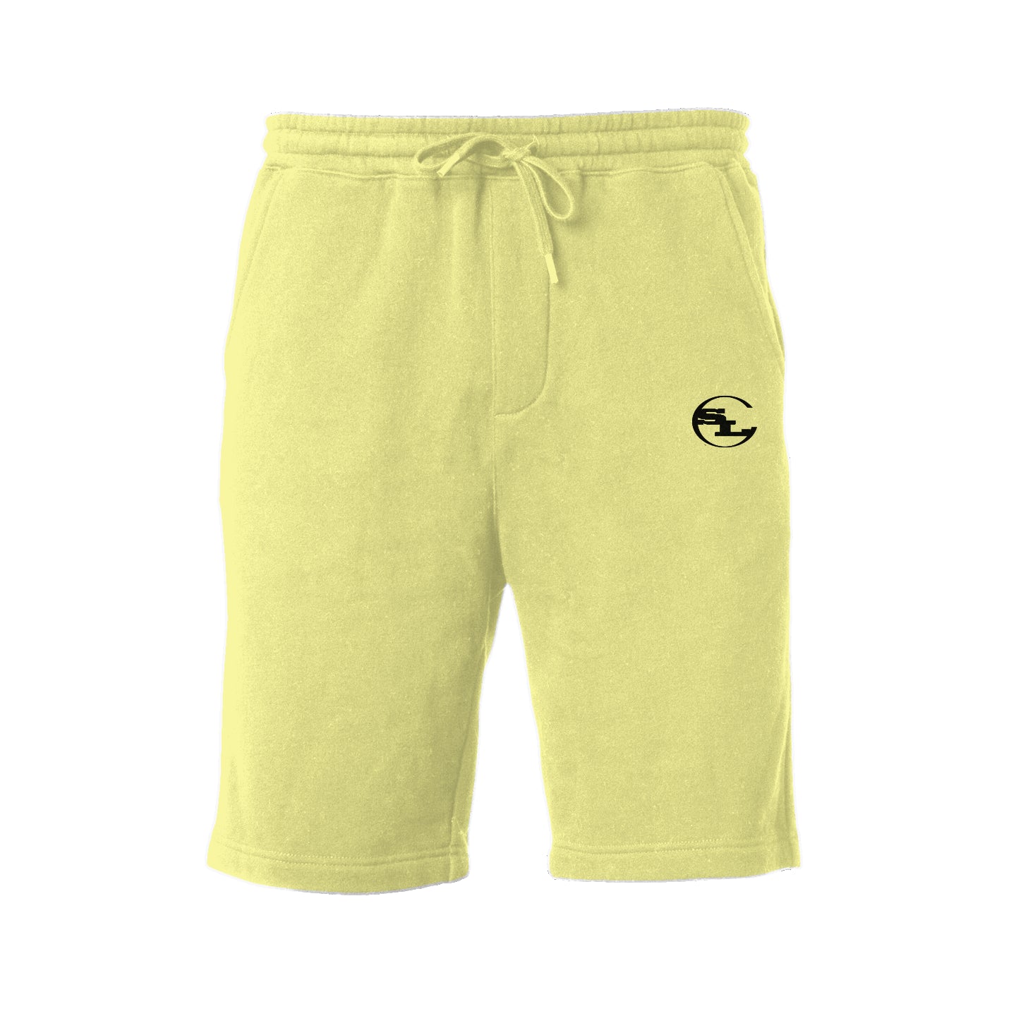 Soft, navy SLC™ Fleece Shorts by Something Light Clothing with an elastic waistband and relaxed fit, perfect for casual wear.