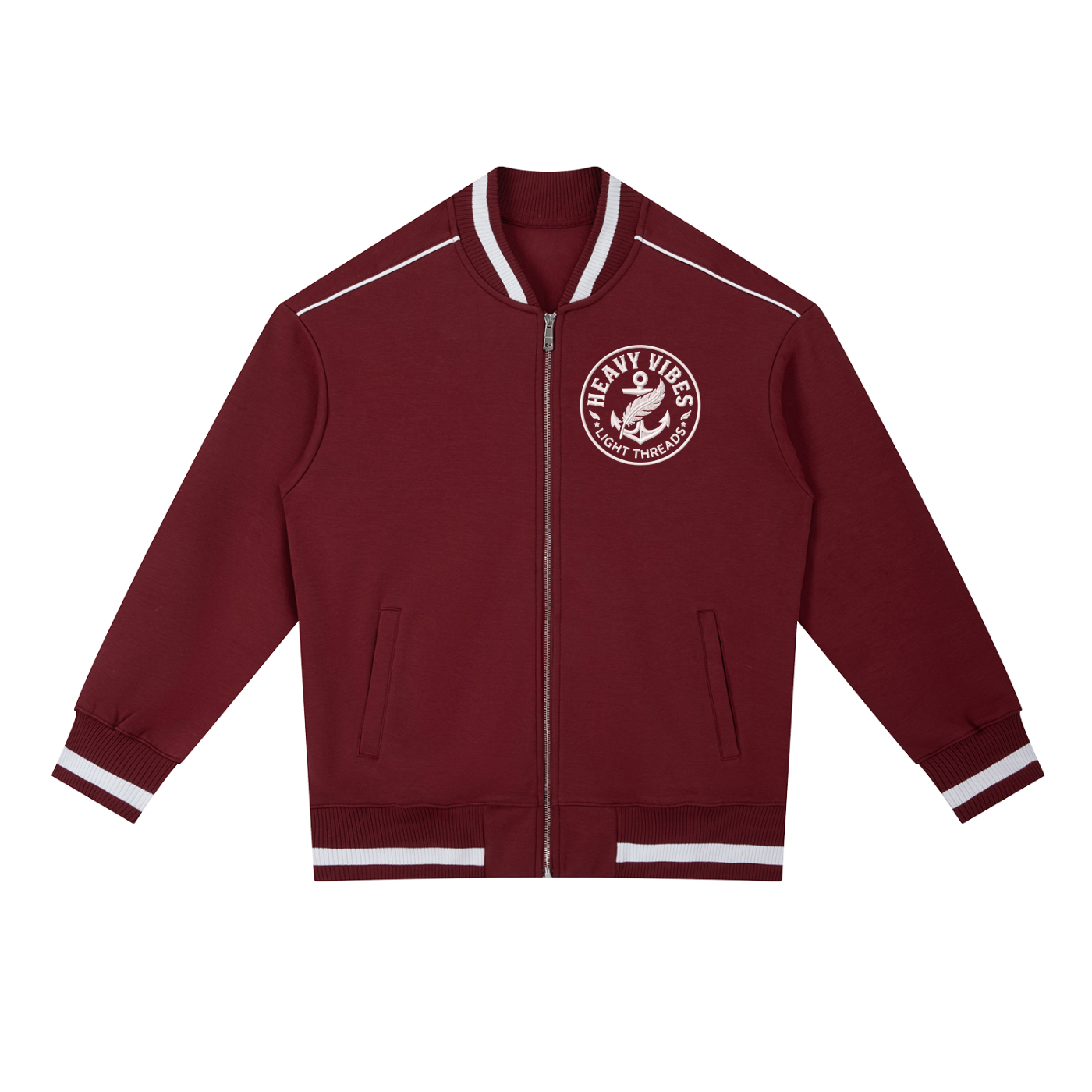 SLC™ Zip Bomber Jacket by Something Light Clothing, navy blue with front zipper and ribbed cuffs, casual streetwear style.