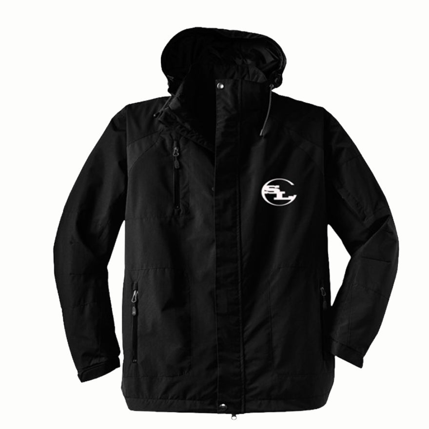 Black SLC™ All-Season Jacket by Something Light Clothing, lightweight outdoor jacket with a sleek design and full zipper.