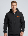 Black SLC™ Poly-Tech Soft Shell Jacket from Something Light Clothing, showing front view with zip closure and adjustable cuffs.