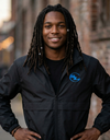 Black SLC™ Windbreaker jacket from Something Light Clothing, lightweight outdoor windbreaker with a hood and front zipper.