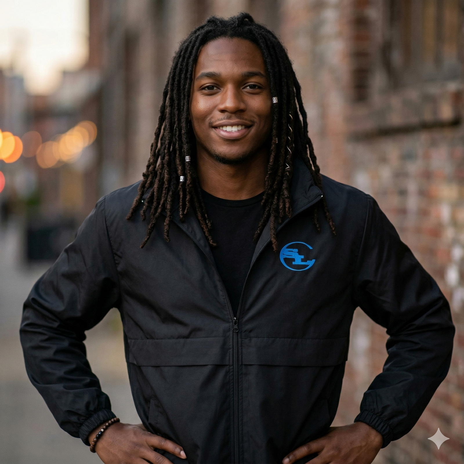 Black SLC™ Windbreaker jacket from Something Light Clothing, lightweight outdoor windbreaker with a hood and front zipper.