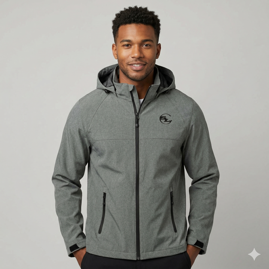 Light blue SLC™ Waterproof Jacket by Something Light Clothing, showcasing the outdoor jacket with hood and waterproof fabric.