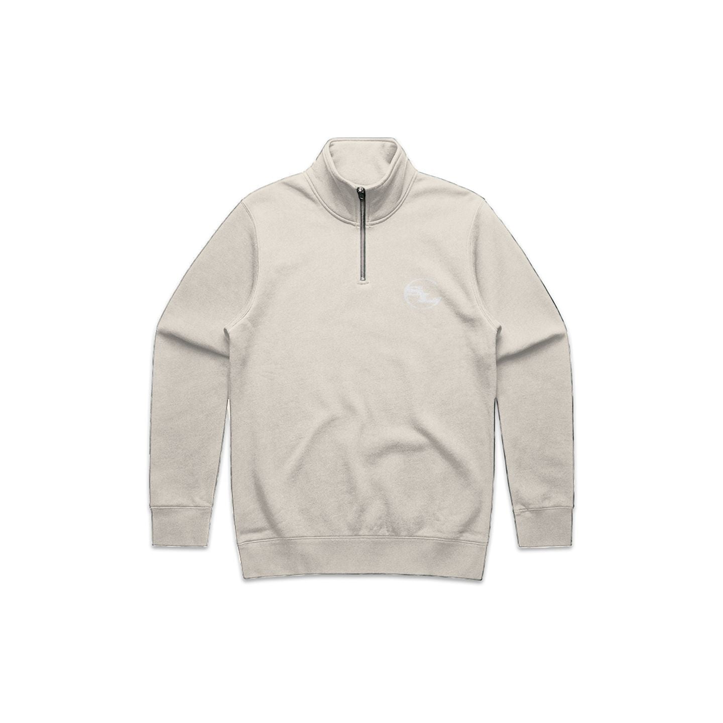 Beige half-zip sweatshirt on a white background
