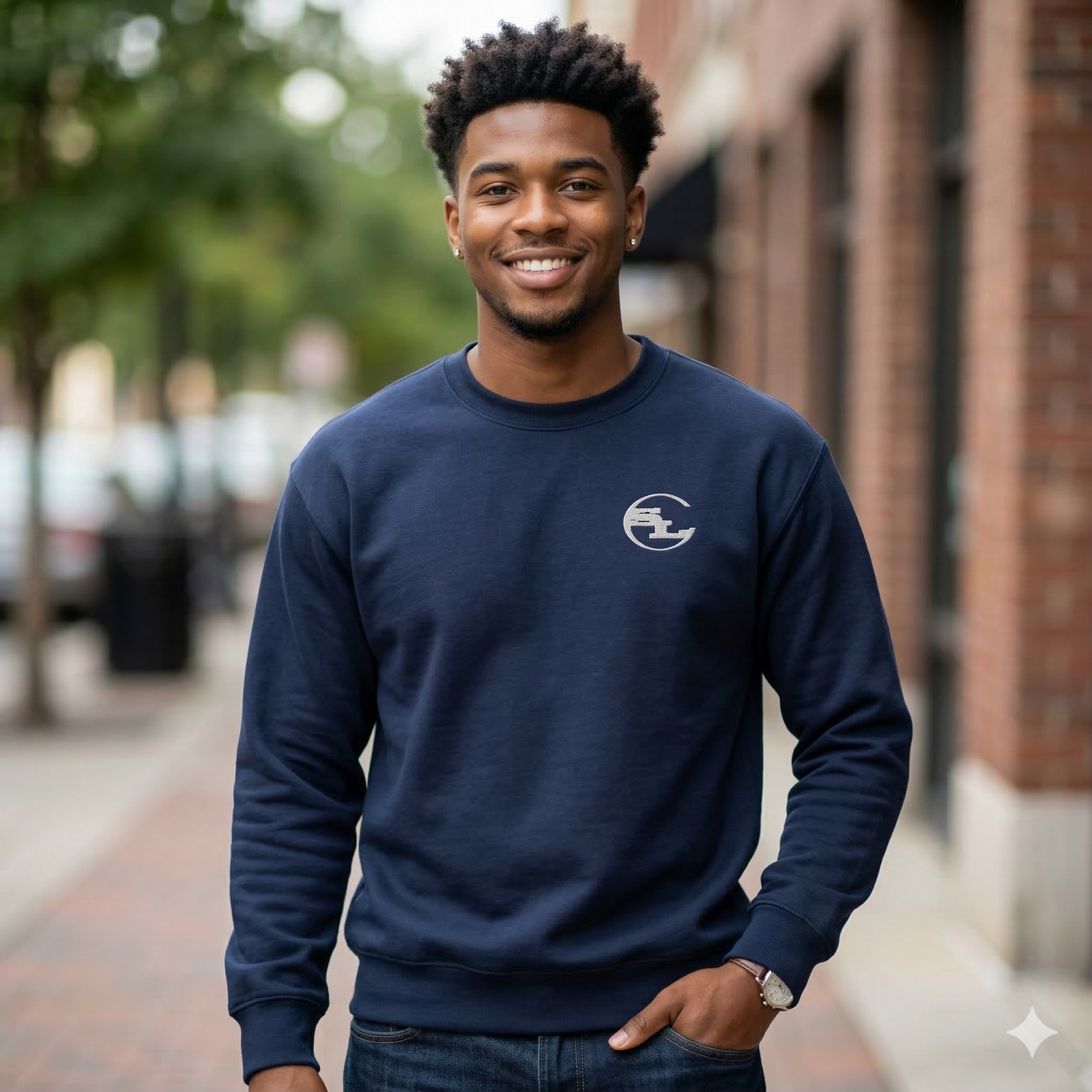 Grey SLC™ Premium Sweatshirt from Something Light Clothing, featuring a comfortable fit and classic crewneck design.