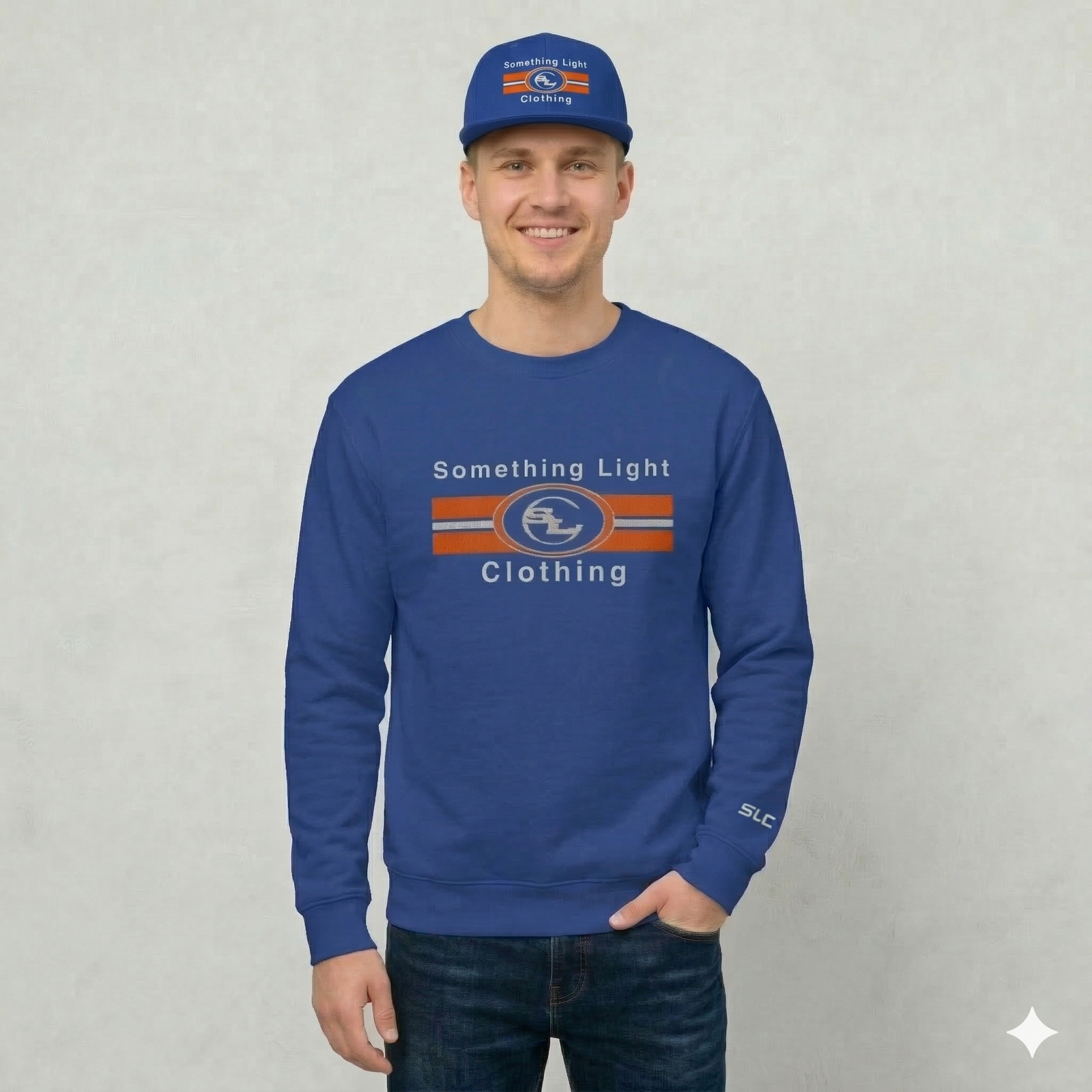 Black Snapback SLC™ hat with flat brim and embroidered logo, stylish accessory from Something Light Clothing.