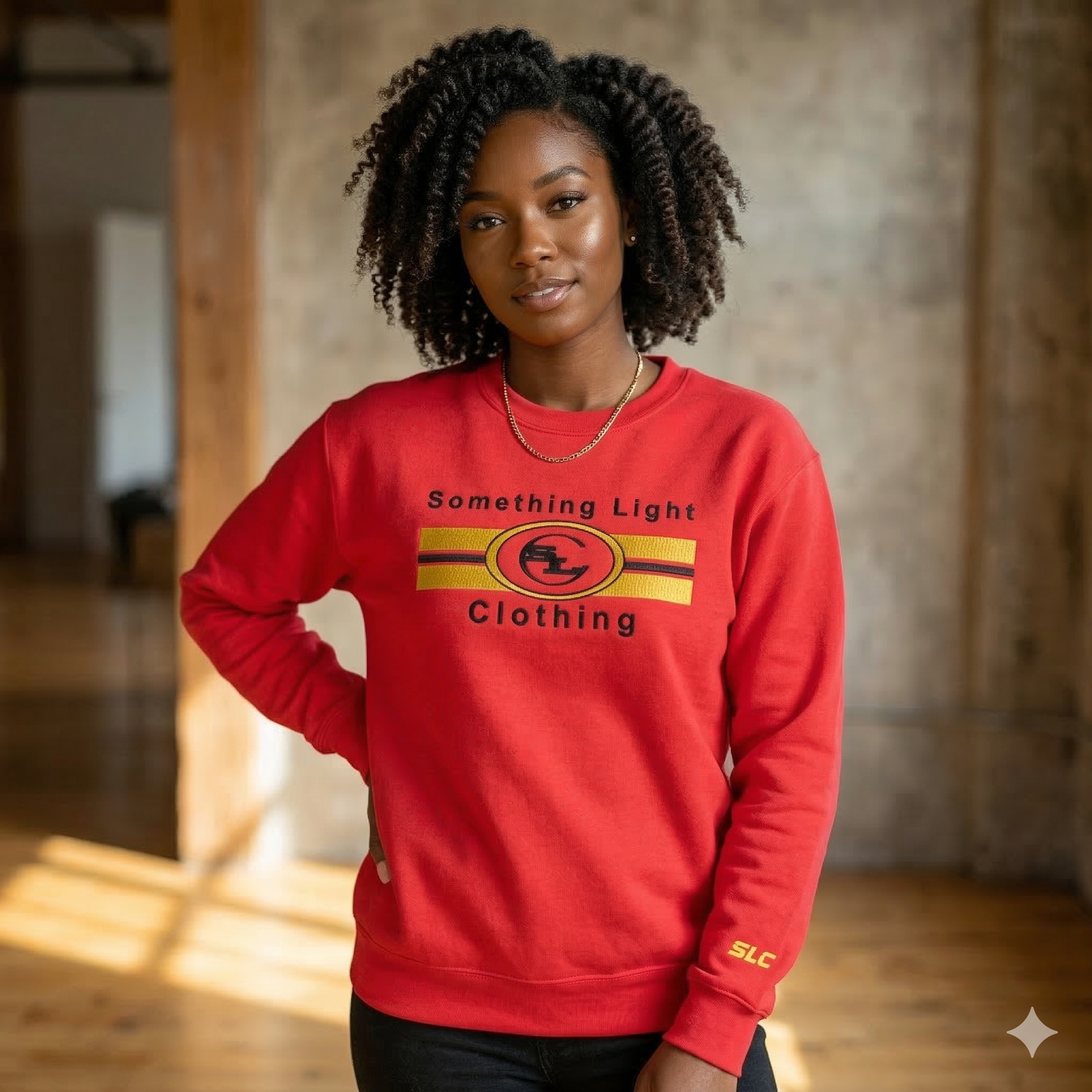 Light gray SLC™ embroidered sweatshirt with subtle Gemini design, soft fabric, and comfortable fit from Something Light Clothing.