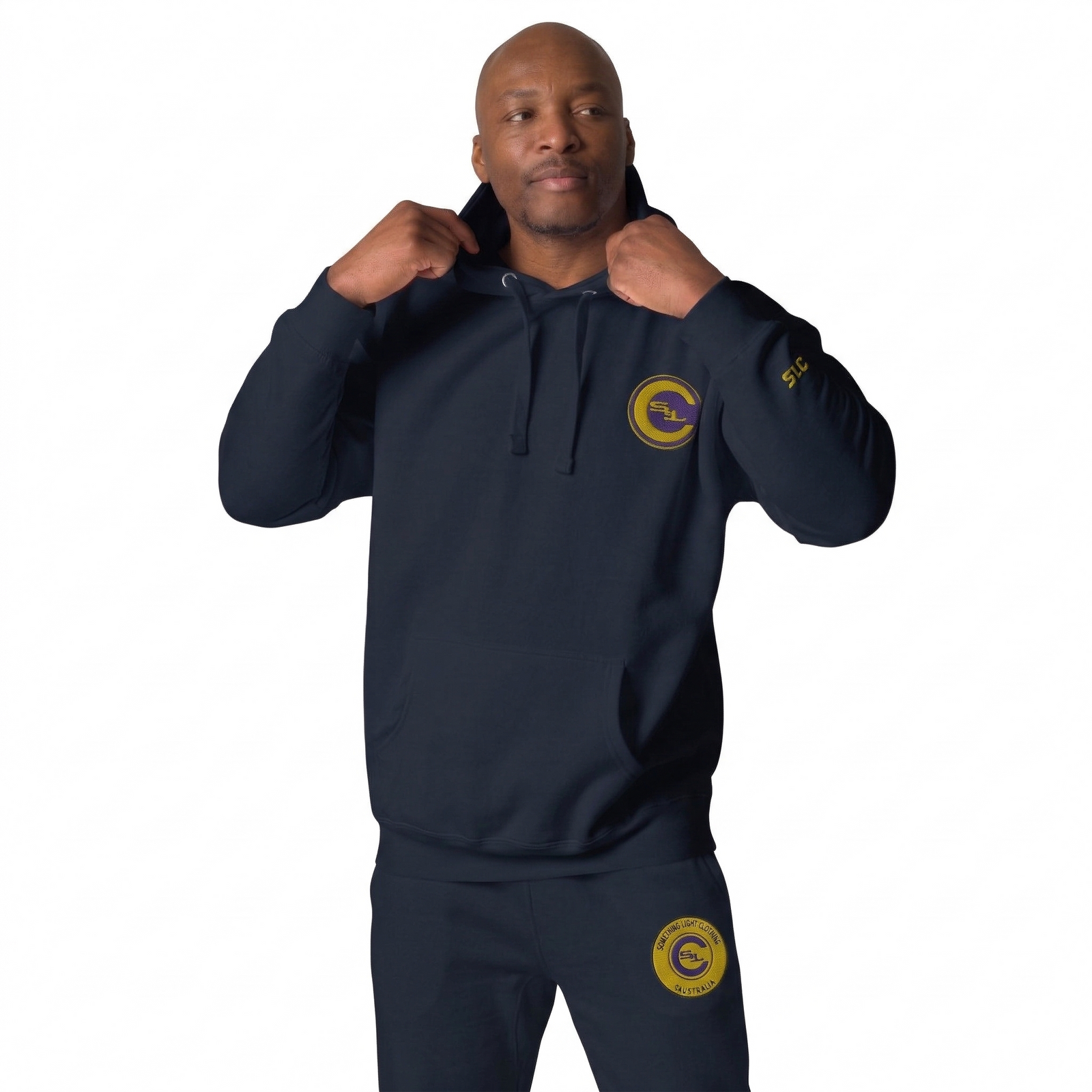 Gray SLC™ 2 Logo Hoodie by Something Light Clothing featuring a front logo design and a cozy, casual fit.