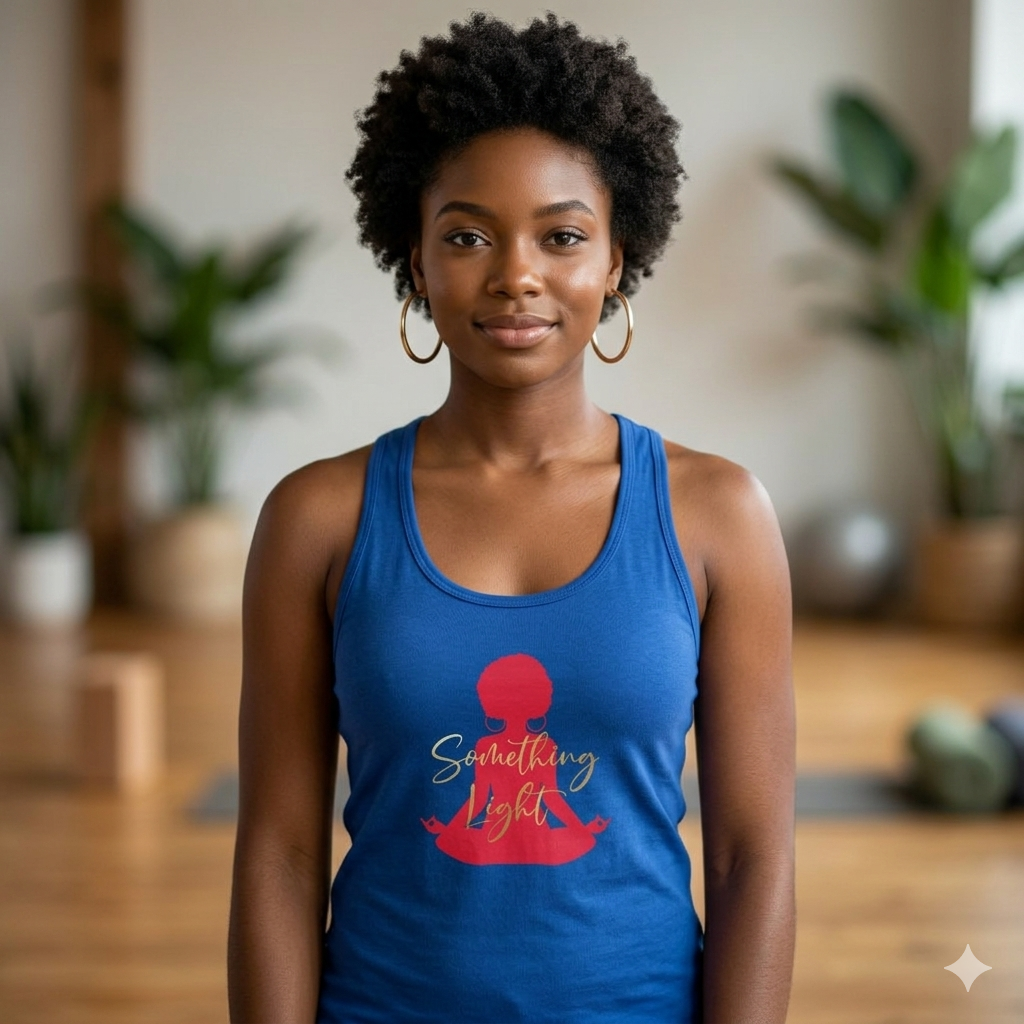Light blue SLC™ Ideal Racerback Tank Top from Something Light, featuring a fitted design and comfortable racerback style.