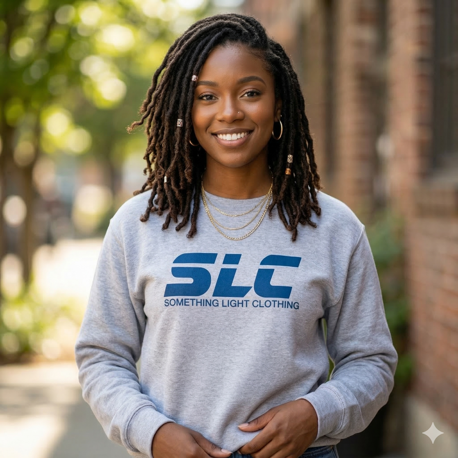 Light gray SLC™ Sweatshirt with embroidered logo from Something Light Clothing, featuring a comfortable fit and casual style