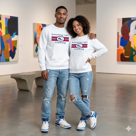 Gray SLC™ Pocket Sweatshirt by Something Light Clothing with a front pocket and relaxed fit, displayed on a neutral background.