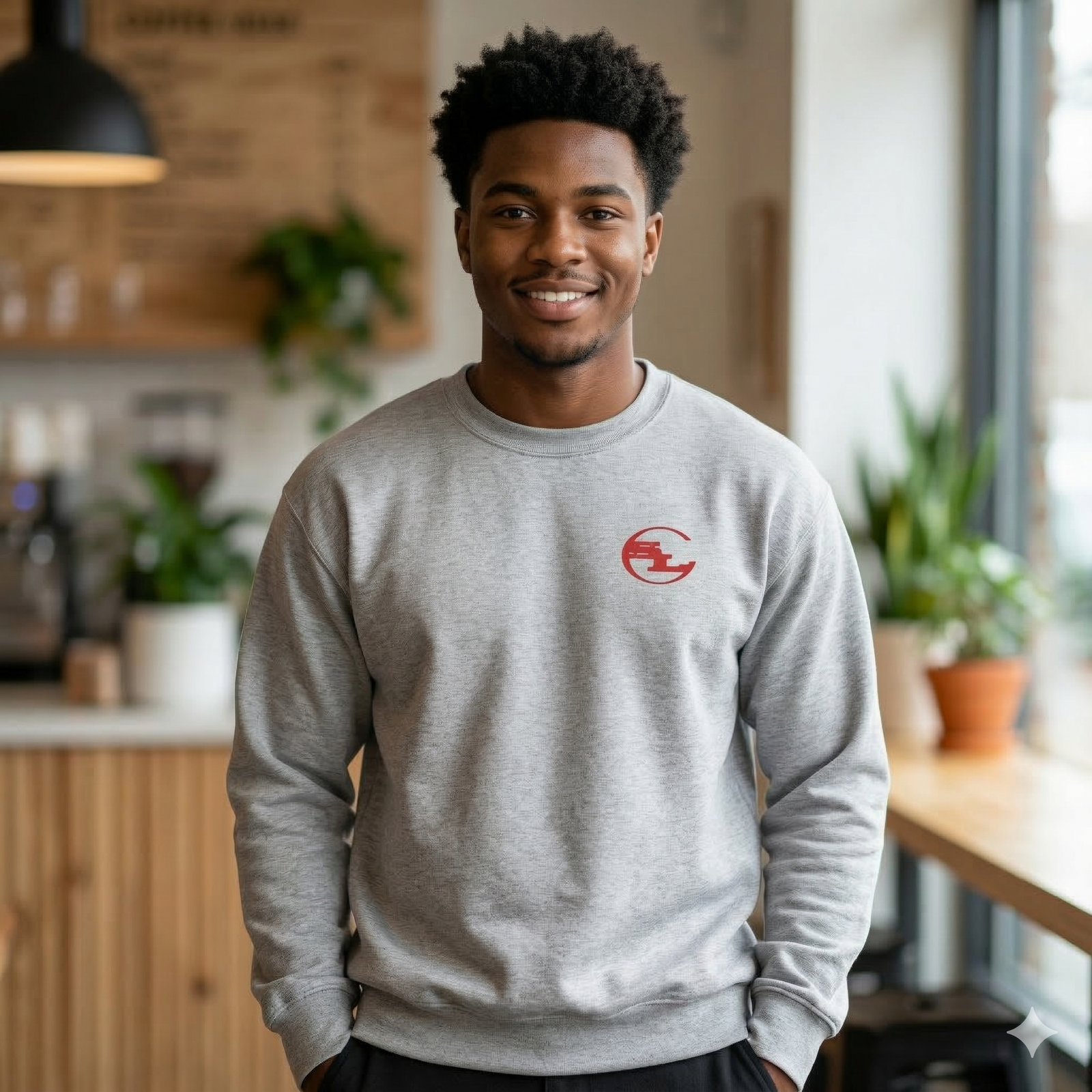 Light gray SLC™ Premium Sweatshirt by Something Light Clothing, featuring a comfortable fit and soft fabric, displayed on a hanger.