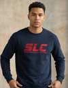 Gray SLC™ sweatshirt with embroidered logo from Something Light Clothing, featuring a casual fit and soft fabric.