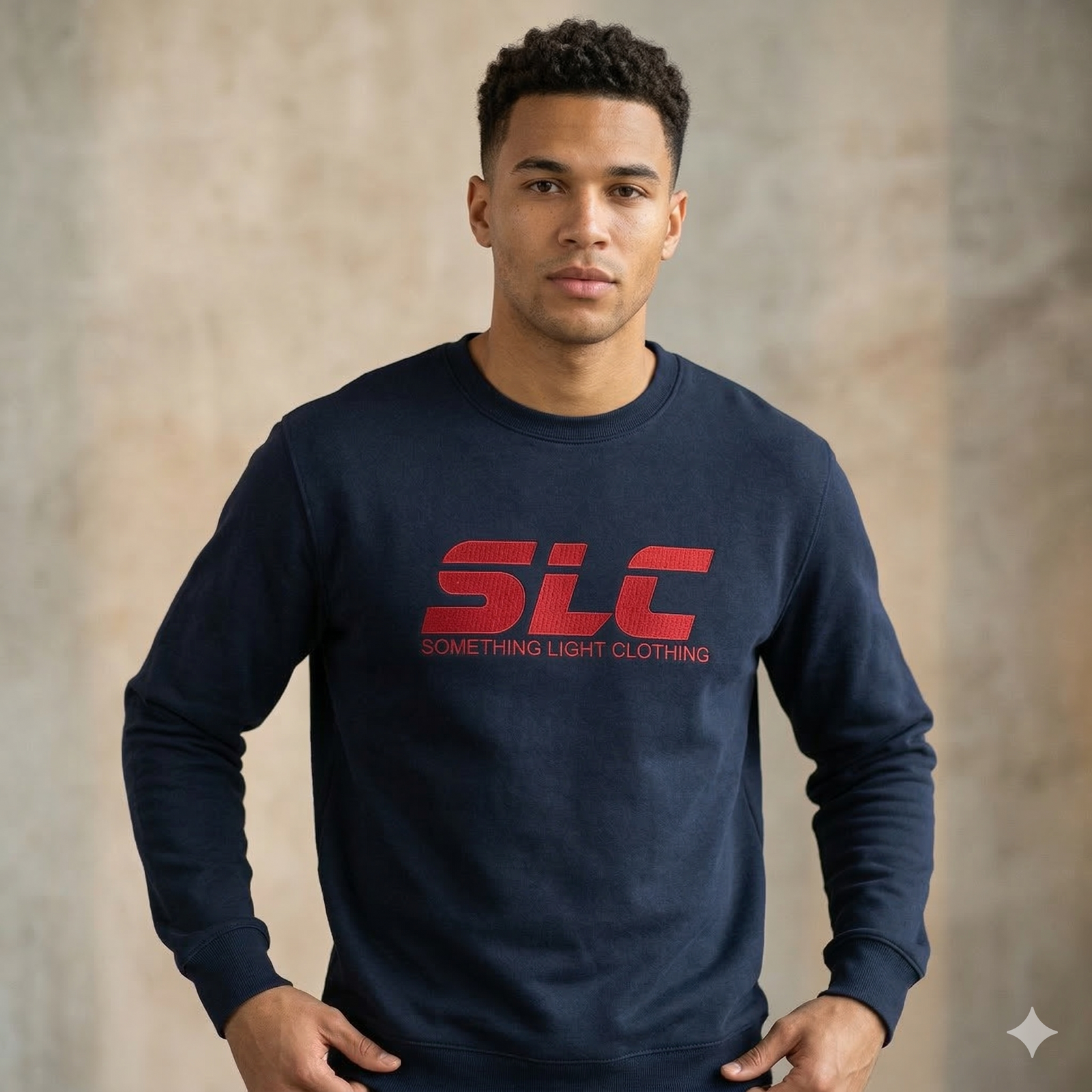 Gray SLC™ sweatshirt with embroidered logo from Something Light Clothing, featuring a casual fit and soft fabric.