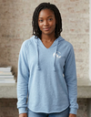 Gray SLC™ Hooded Sweatshirt by Something Light Clothing featuring a comfortable hood and casual fit, shown on a model.