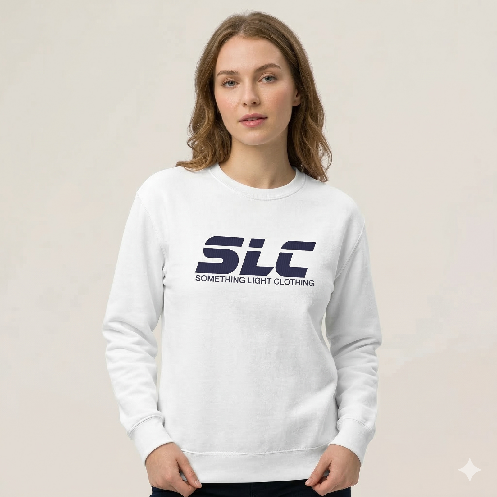 Gray SLC™ Sweatshirt with embroidered logo, featuring a comfortable fit and casual style from Something Light Clothing.