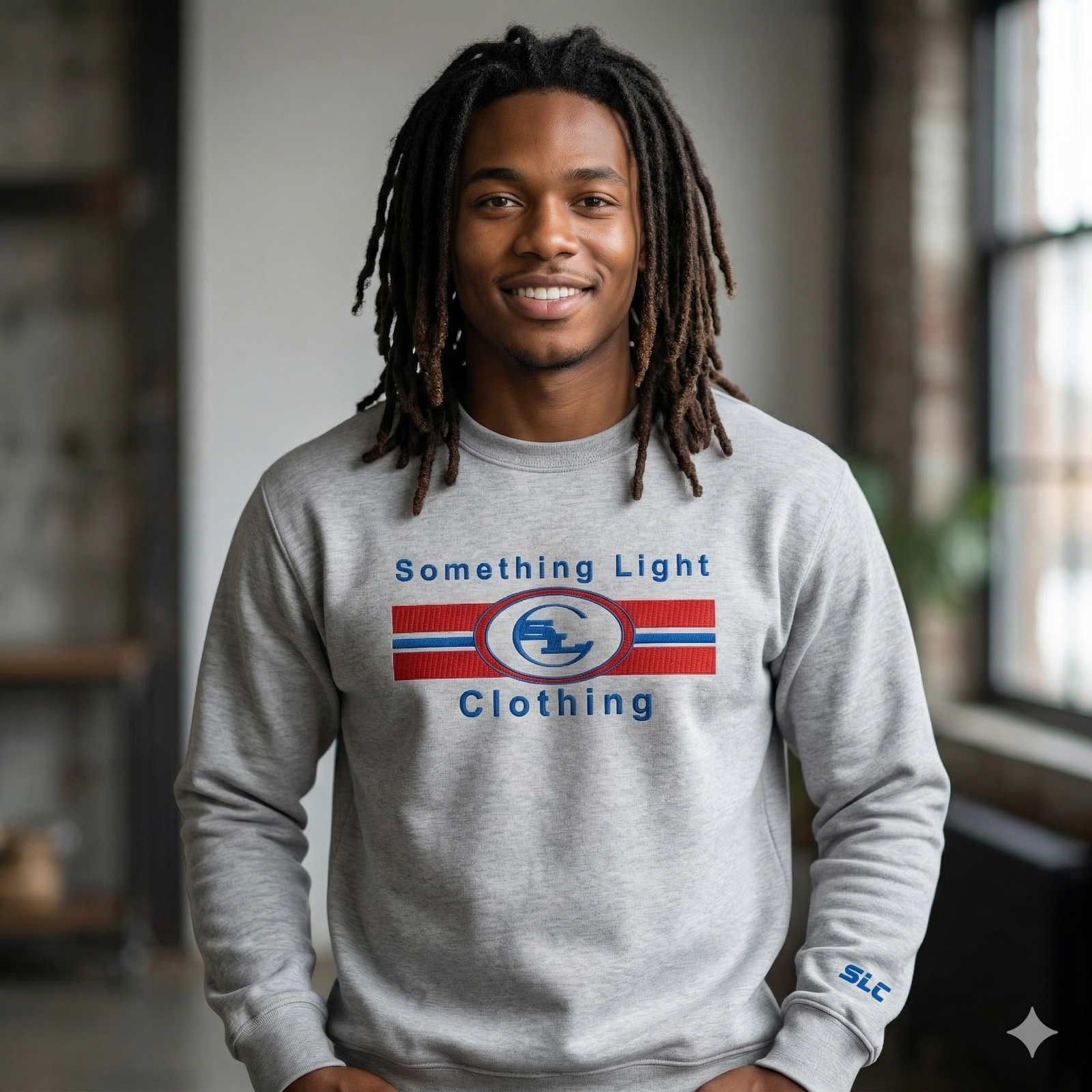 Gray Chest Logo Sweatshirt by Something Light Clothing featuring a stylish logo design on the front.