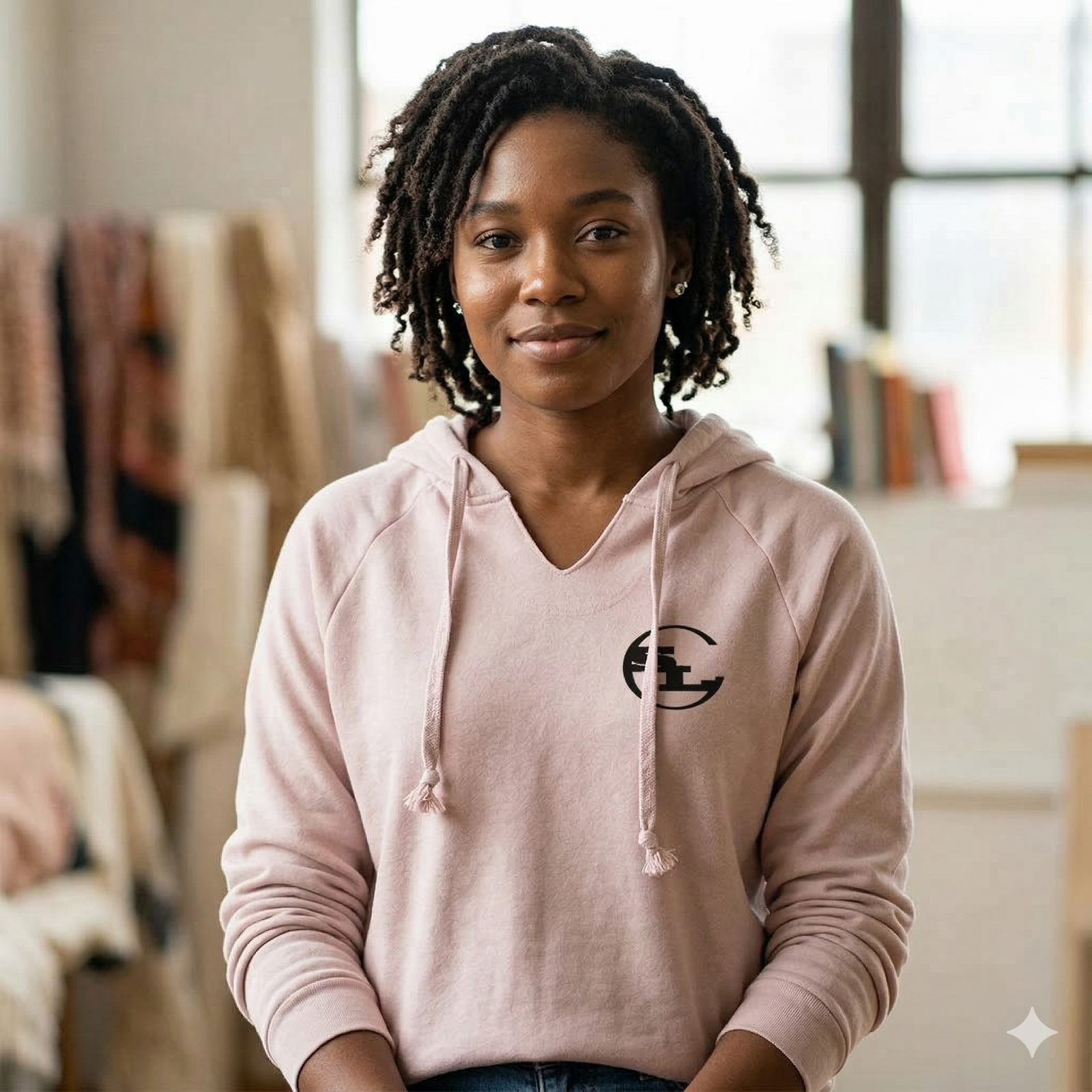 Gray SLC™ hooded sweatshirt from Something Light Clothing featuring a comfortable hood and casual fit.