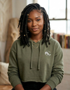 Light gray SLC™ Crop Hoodie from Something Light Clothing, featuring a comfortable fit and casual style, shown on a model.