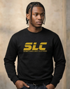 Gray SLC™ Sweatshirt with embroidered logo from Something Light Clothing, showcasing a cozy fit and detailed embroidery on the front.