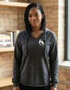 Gray SLC™ hooded sweatshirt from Something Light Clothing with a front pocket and adjustable drawstrings, casual streetwear style.