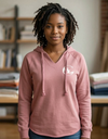 Gray SLC™ hooded sweatshirt from Something Light Clothing with a cozy hood and relaxed fit, displayed on a plain background.