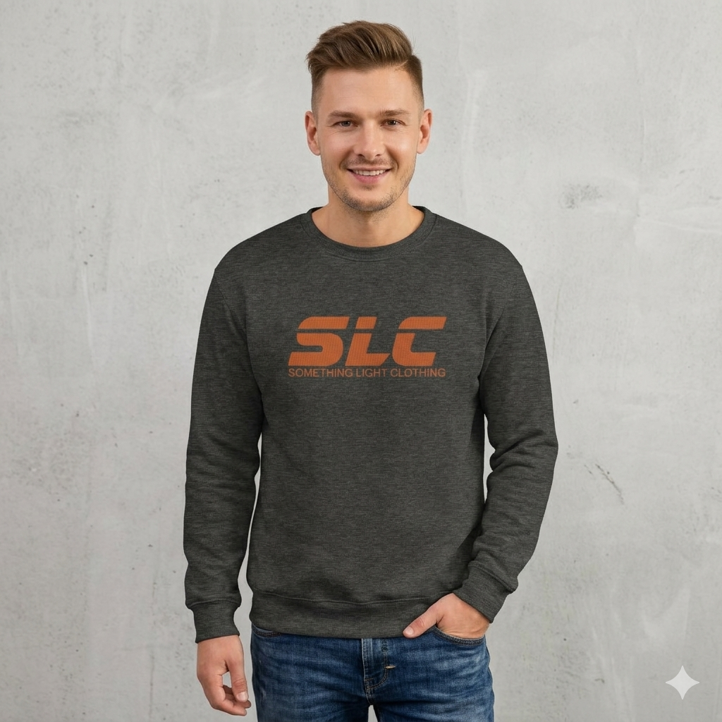 Gray SLC™ Sweatshirt with embroidered logo from Something Light Clothing, featuring a cozy fit and stylish design.