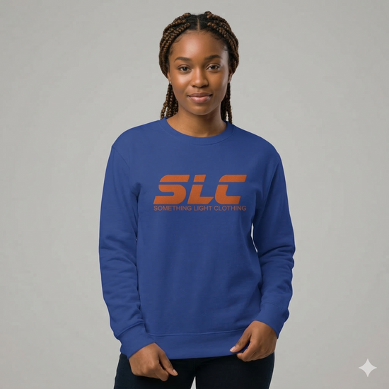 Gray SLC™ sweatshirt with embroidered logo from Something Light Clothing, featuring a comfortable fit and casual style.