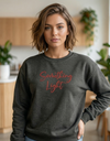 Light gray SLC™ Premium Ladies Sweatshirt by Something Light Clothing featuring a relaxed fit and soft cotton fabric.
