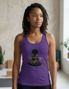 Light gray SLC™ Ideal Racerback Tank top from Something Light, shown on a model with a fitted sleeveless design.