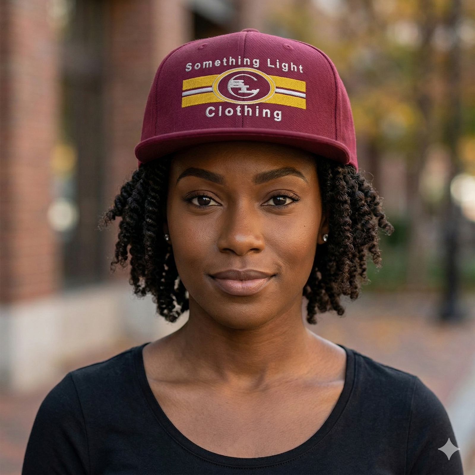 Gray Snapback SLC™ hat from Something Light Clothing with a flat brim and adjustable strap, featuring a minimalist design.