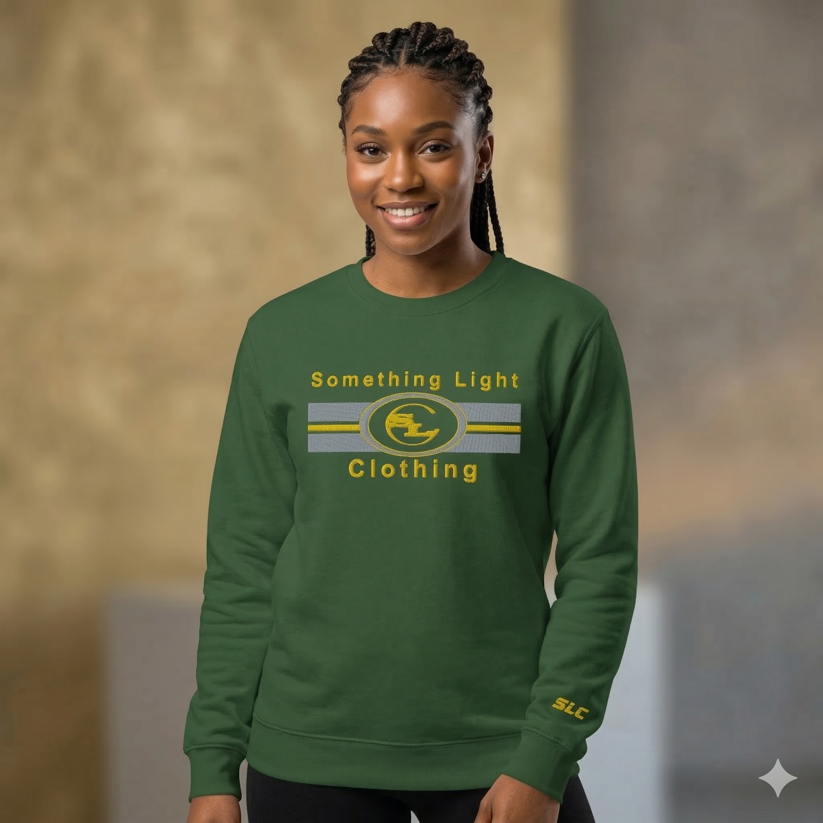 Embroidered SLC™ Sweatshirt from Something Light Clothing featuring a cozy fit and stylish design, displayed on a neutral background.