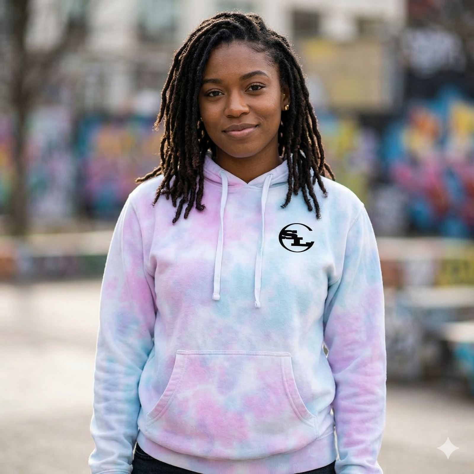 SLC™ Tie Dye Cotton Candy hoodie featuring vibrant tie-dye pattern, soft cotton fabric, and the Something Light Clothing brand logo.