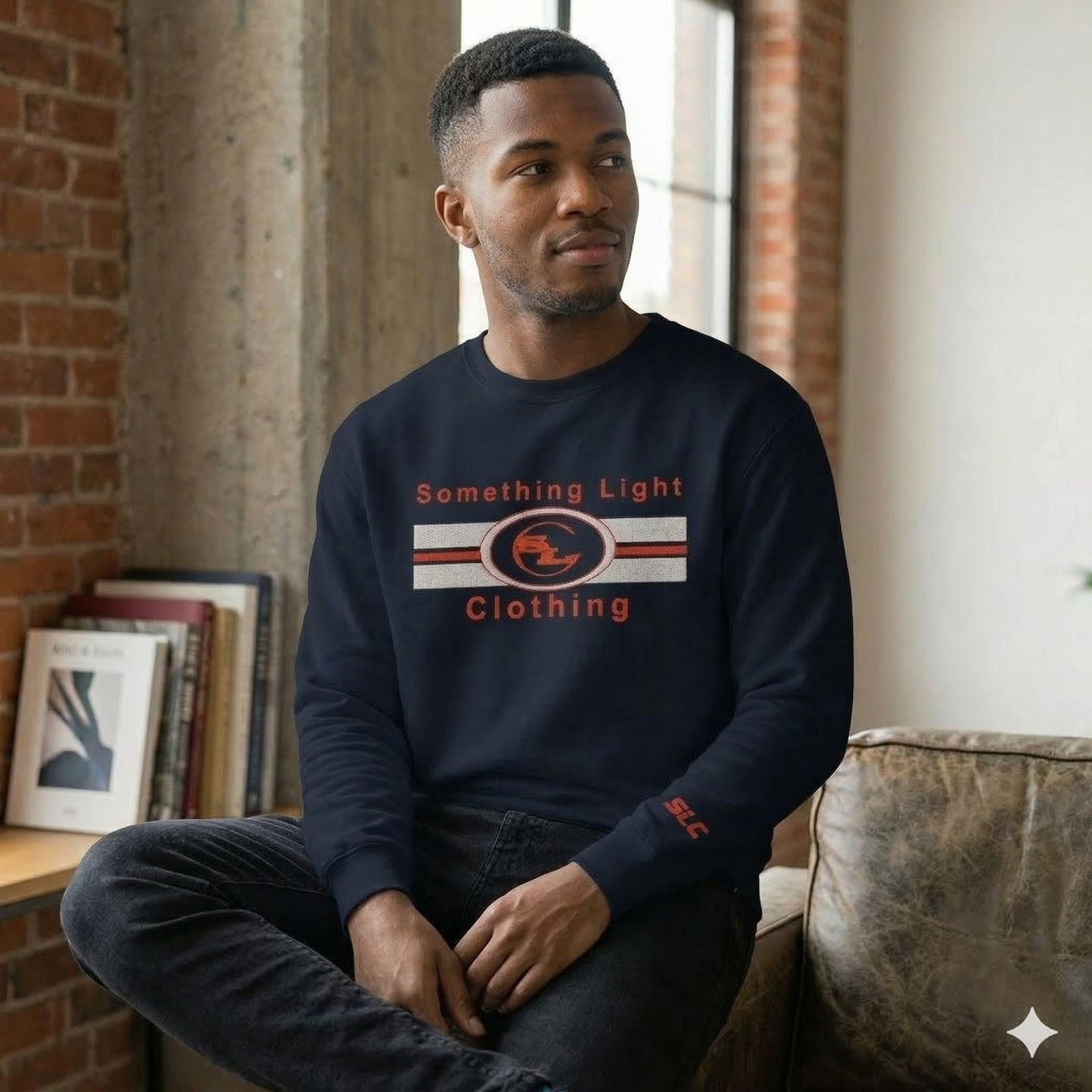 Light blue SLC™ Embroidered Sweatshirt by Something Light Clothing featuring embroidered design on soft fabric.