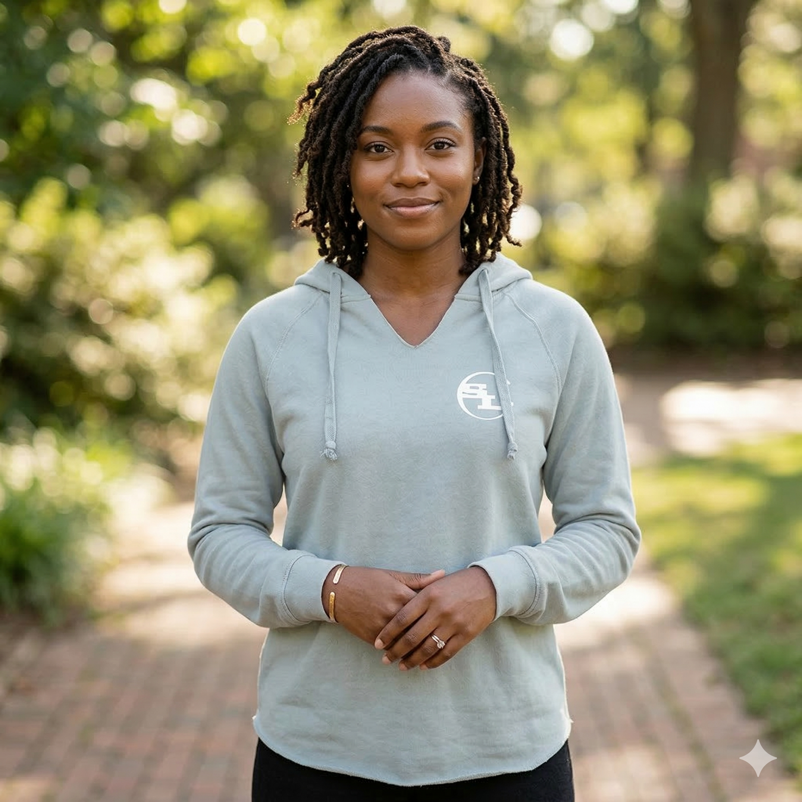 Gray SLC™ Hooded Sweatshirt from Something Light Clothing, featuring a comfortable fit and hood with front pocket.