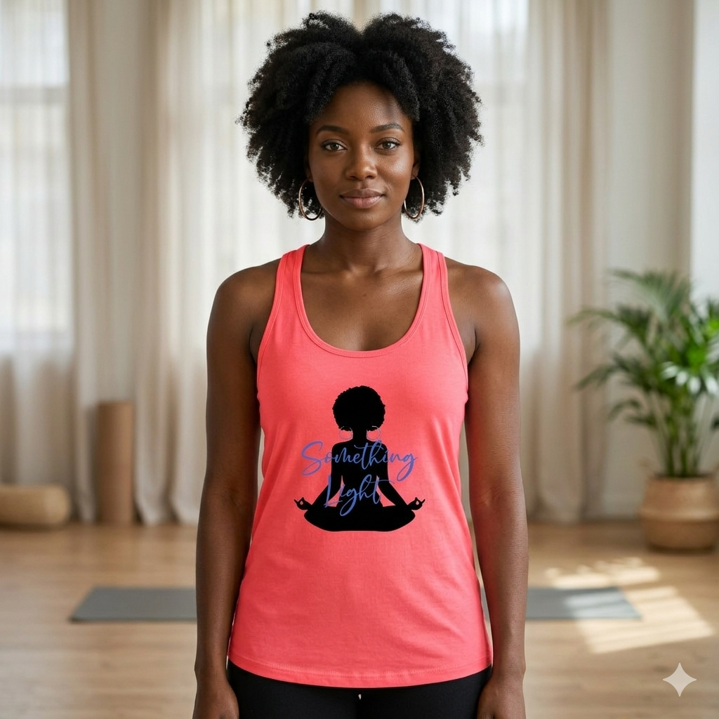 Something Light SLC™ Ideal Racerback Tank top, soft fabric, sleeveless design, casual fit, perfect for activewear or everyday wear.