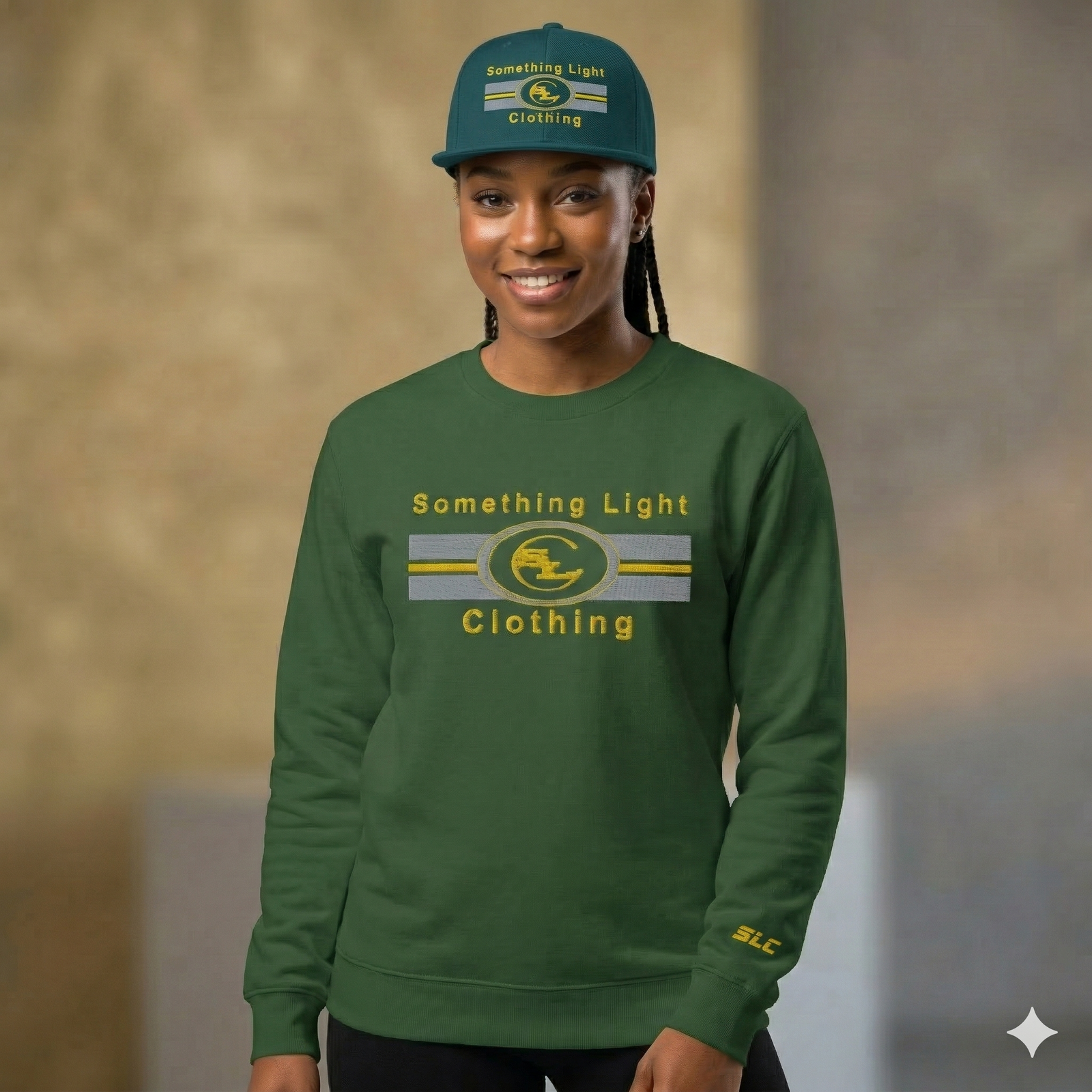 Black Snapback SLC™ hat by Something Light Clothing featuring a flat brim and adjustable strap, displayed on a neutral background.