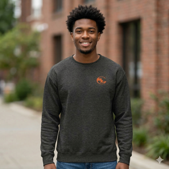 Gray SLC™ Premium Sweatshirt by Something Light Clothing with a relaxed fit and soft fabric, ideal for casual wear.