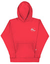 Premium red fleece hooded sweatshirt featuring the SLC OG logo and matching drawstrings