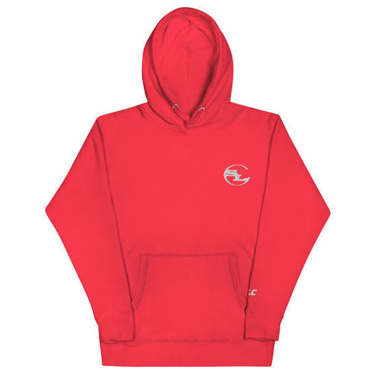 Premium red fleece hooded sweatshirt featuring the SLC OG logo and matching drawstrings