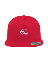 A red flat-brim snapback hat by Something Light Clothing. The front features a centered, white embroidered circular "SLC" monogram logo. An authentic "The Authentic Yupoong Snapback" silver sticker is visible on the top of the brim.