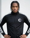 Black SLC™ Track Jacket from Something Light Clothing featuring a sporty design and zip-up front.