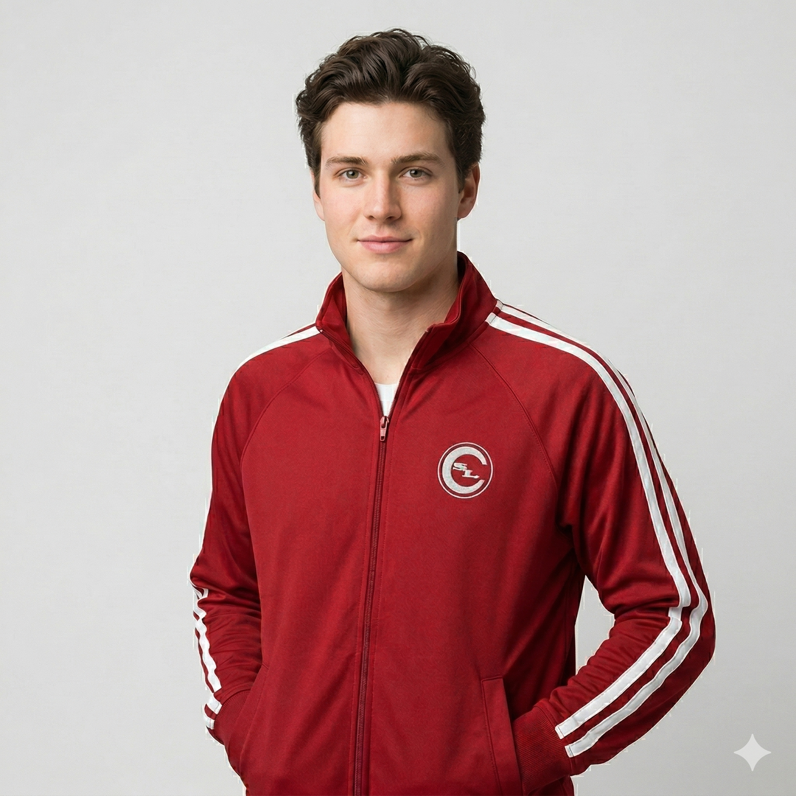Brick red SLC™ Track Jacket from Something Light Clothing, featuring a sporty design and athletic fit.