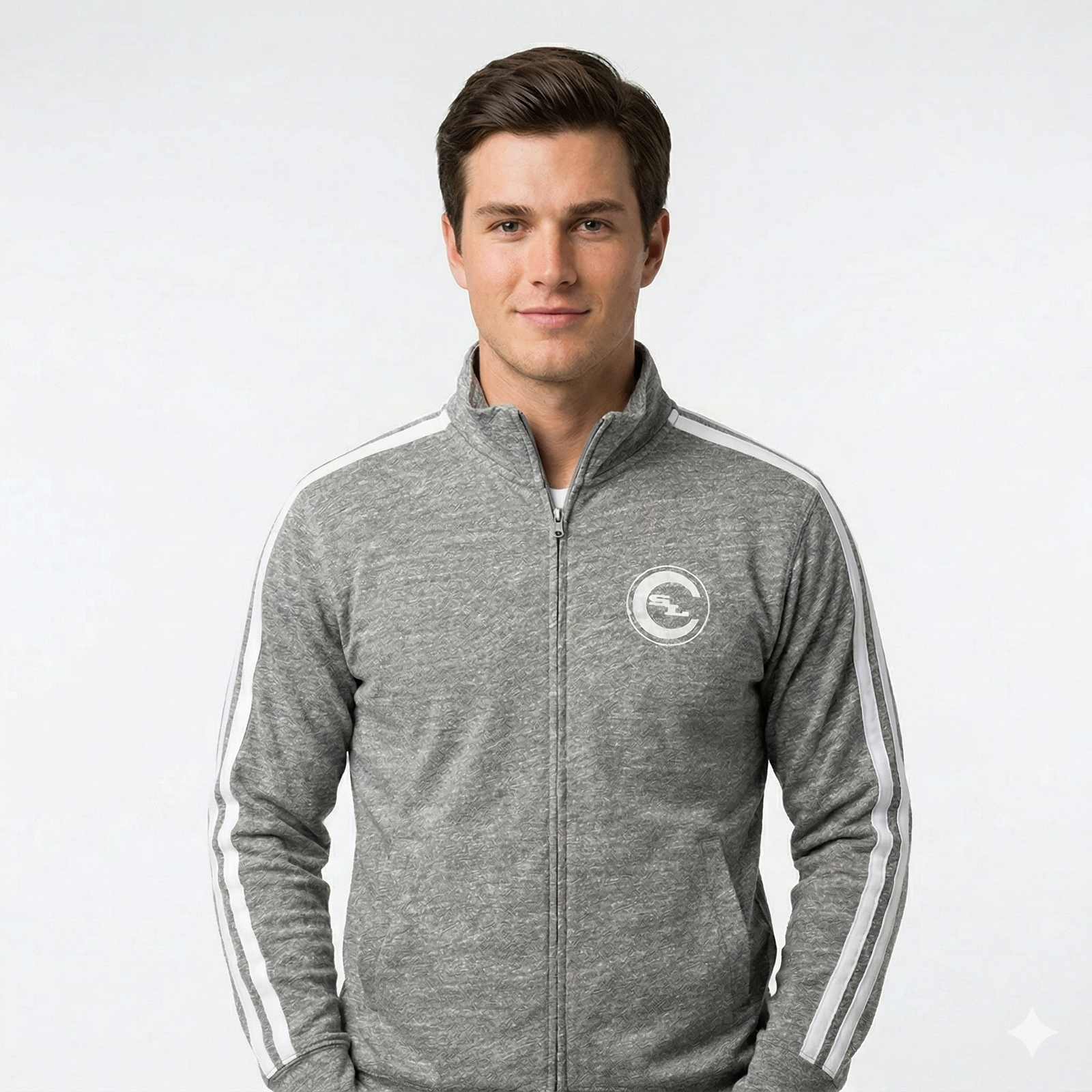 Gun metal SLC™ Track Jacket by Something Light Clothing, sportswear jacket with sporty design and zipper details.