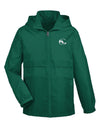 Youth forest green SLC™ jacket by Something Light Clothing, featuring a sporty design with a front zipper and hood.