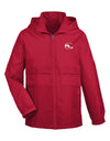 Red SLC™ Youth Jacket by Something Light Clothing, showcasing a sporty design with a zip-up front and adjustable hood.